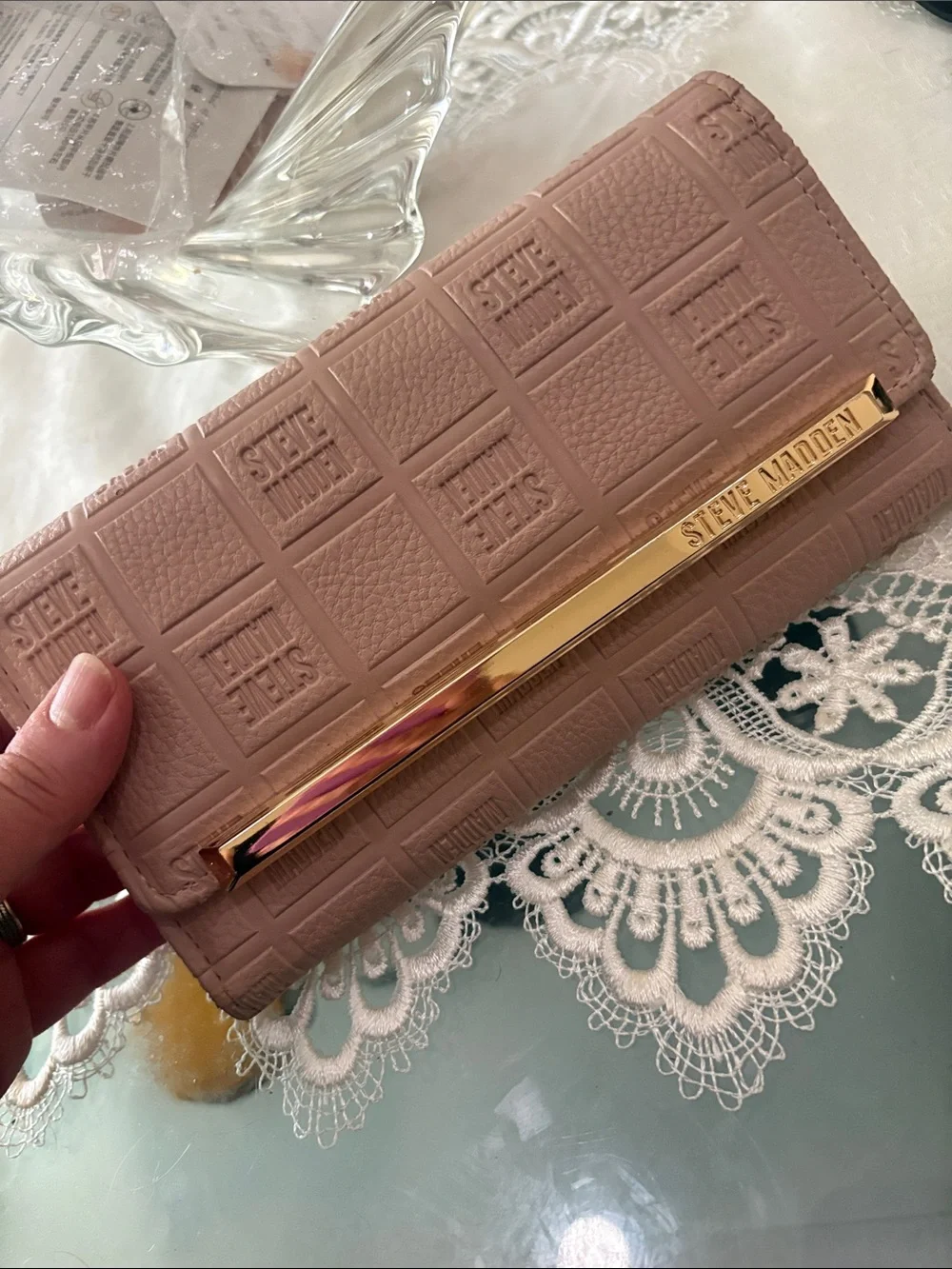 Steve Madden Women's Logobar Trifold Wristlet Wallet